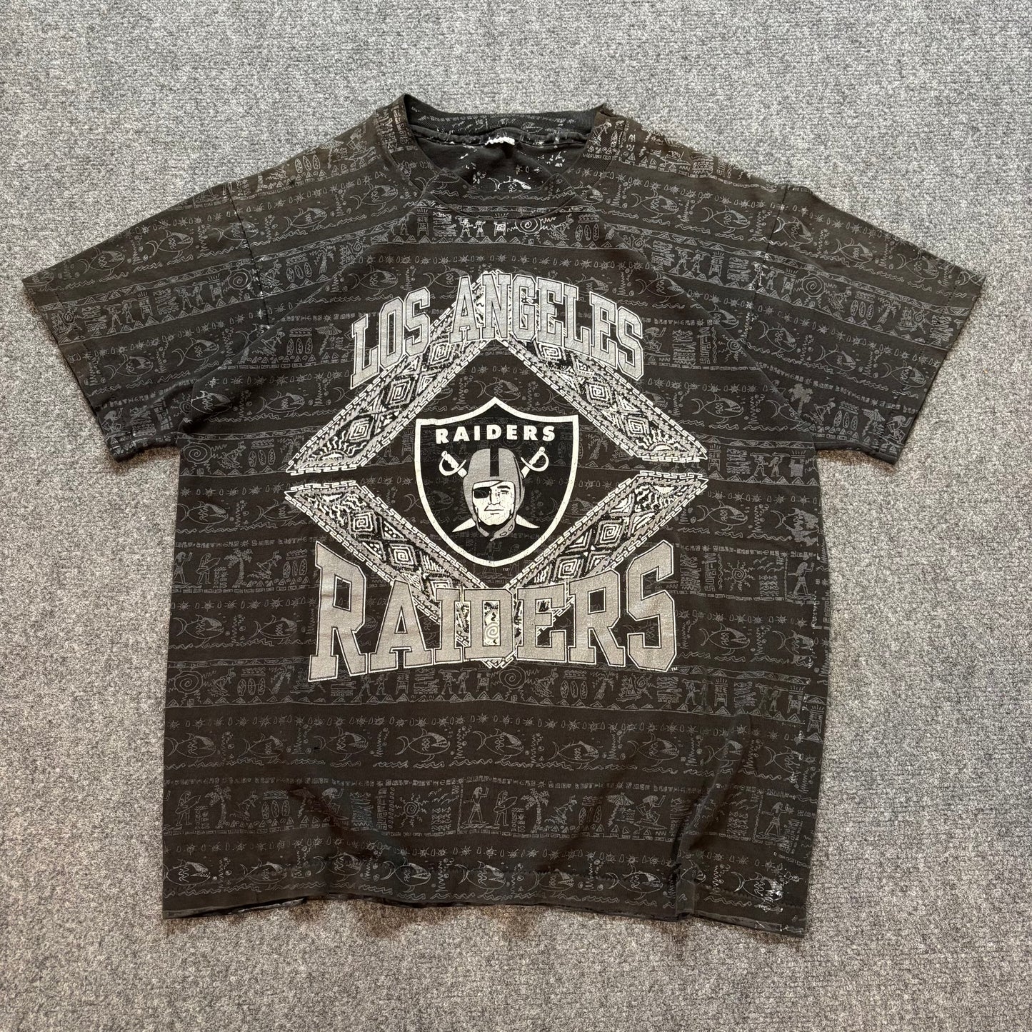 Rare 90s Los Angeles Raiders AOP Shirt - M