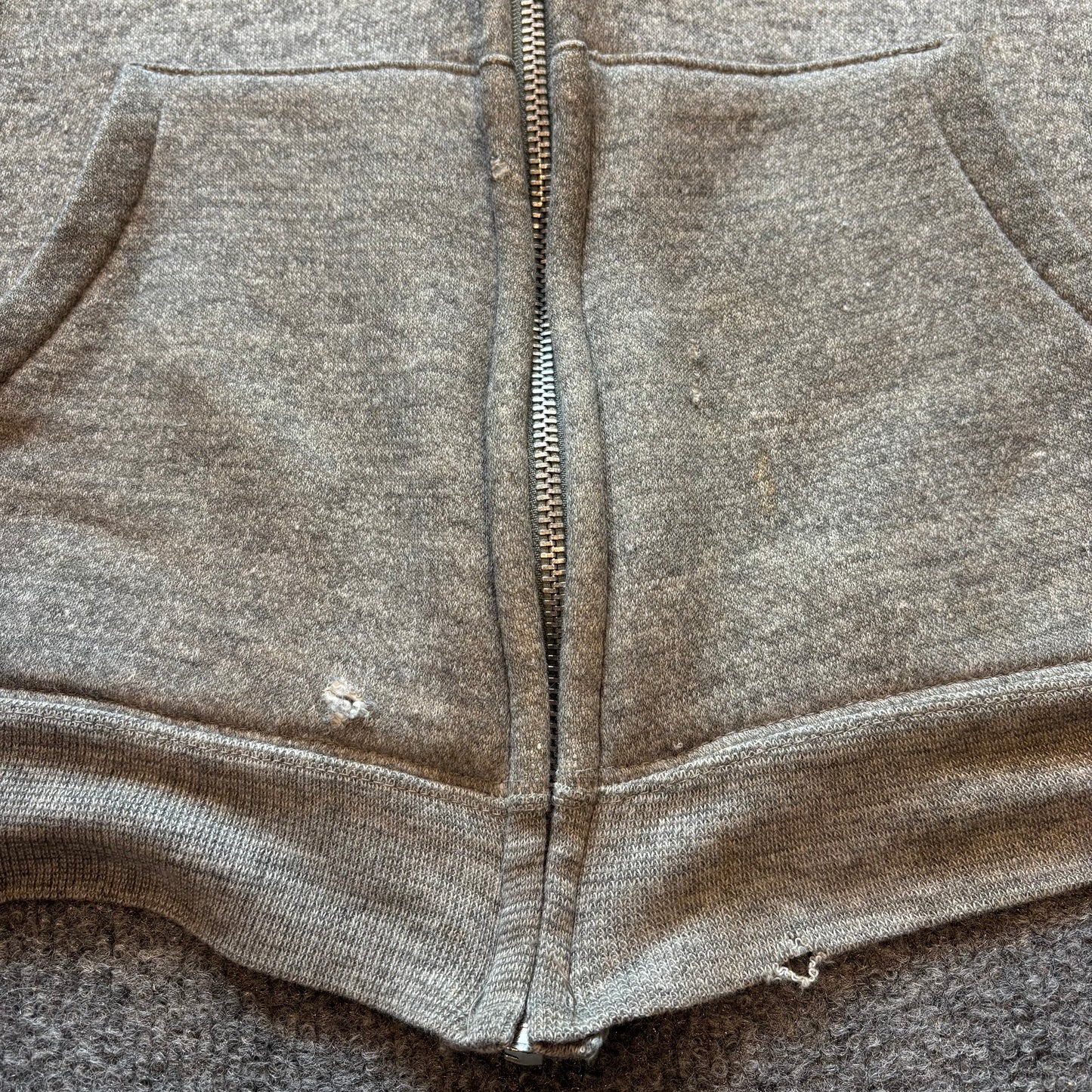 1970s Thermal Lined Zip Up Hoodie - L