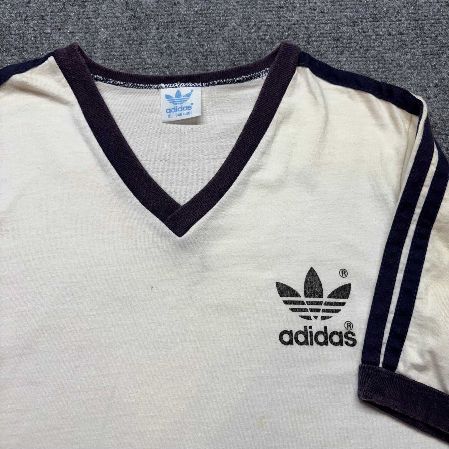 Women’s 1980s Adidas V-Neck Ringer Shirt - XL