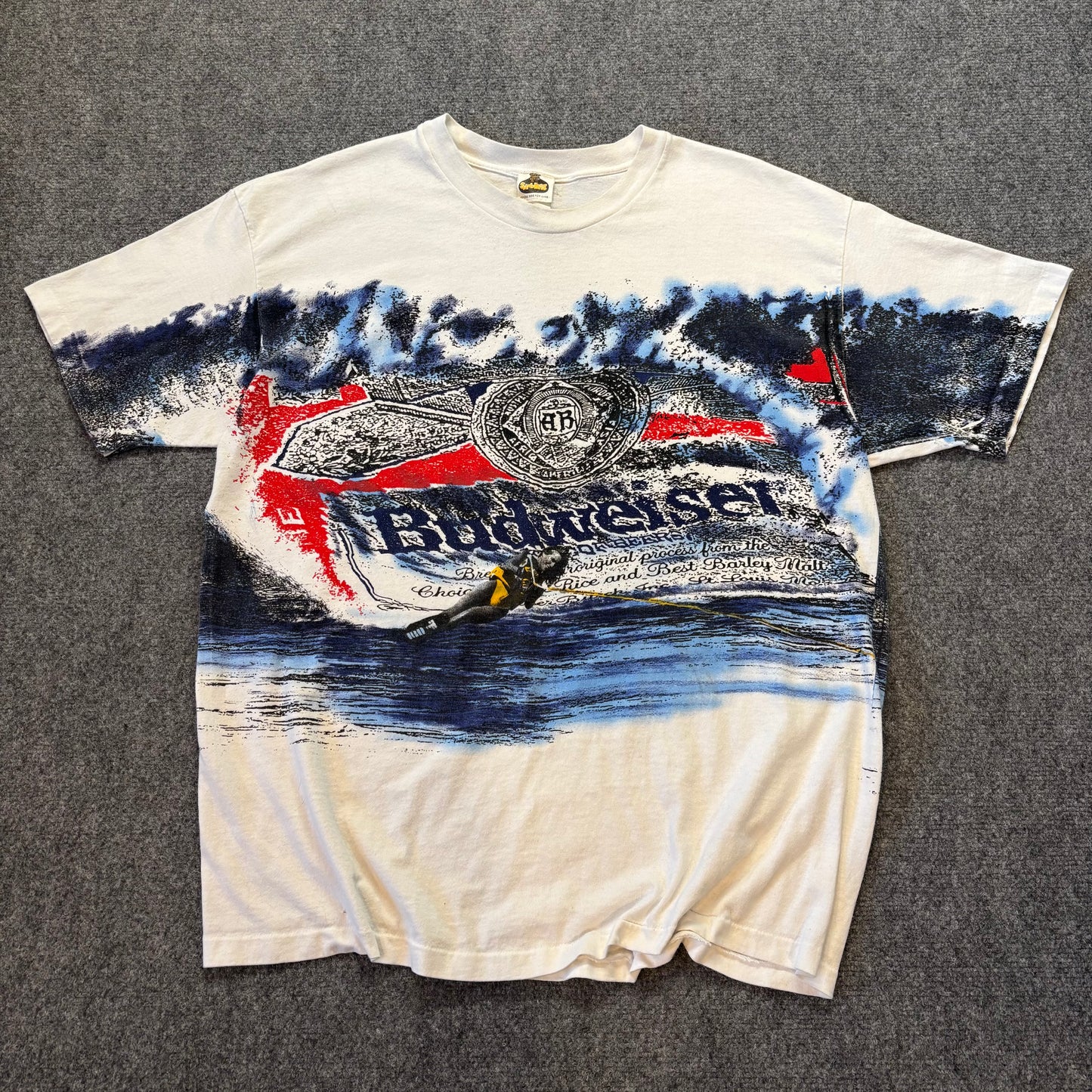 Rare 90s Budweiser Kite Surfing Wrap Around T-Shirt - XL