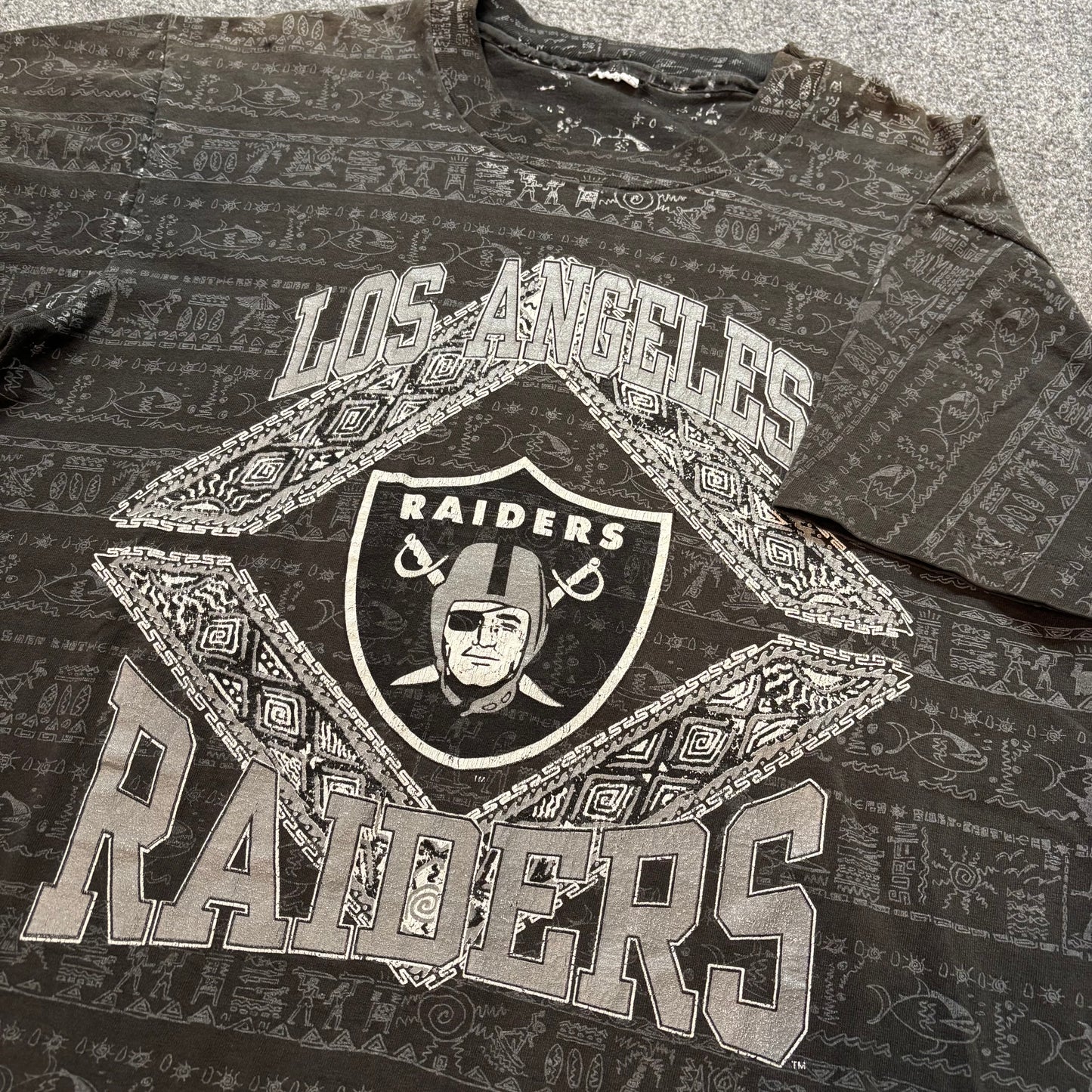 Rare 90s Los Angeles Raiders AOP Shirt - M