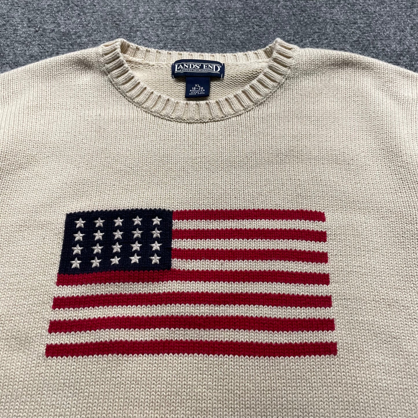 Vintage Lands End American Flag Knit Sweater - L