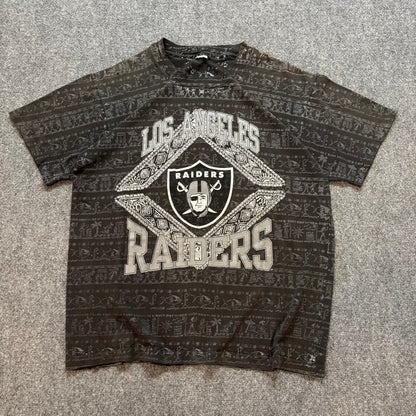 Rare 90s Los Angeles Raiders AOP Shirt - M