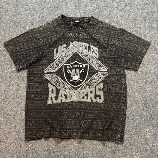 Rare 90s Los Angeles Raiders AOP Shirt - M