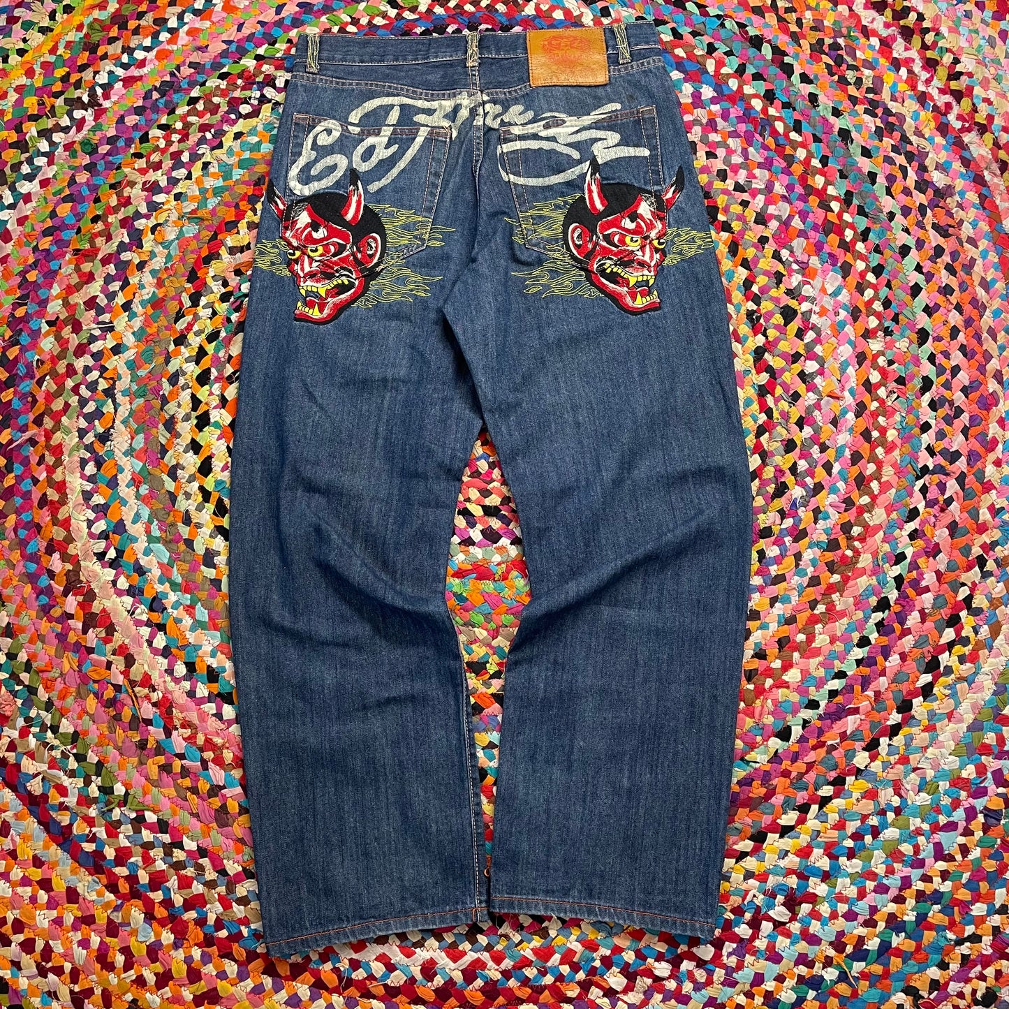 2008 Ed Hardy Embroidered Baggy Jeans (36x34)