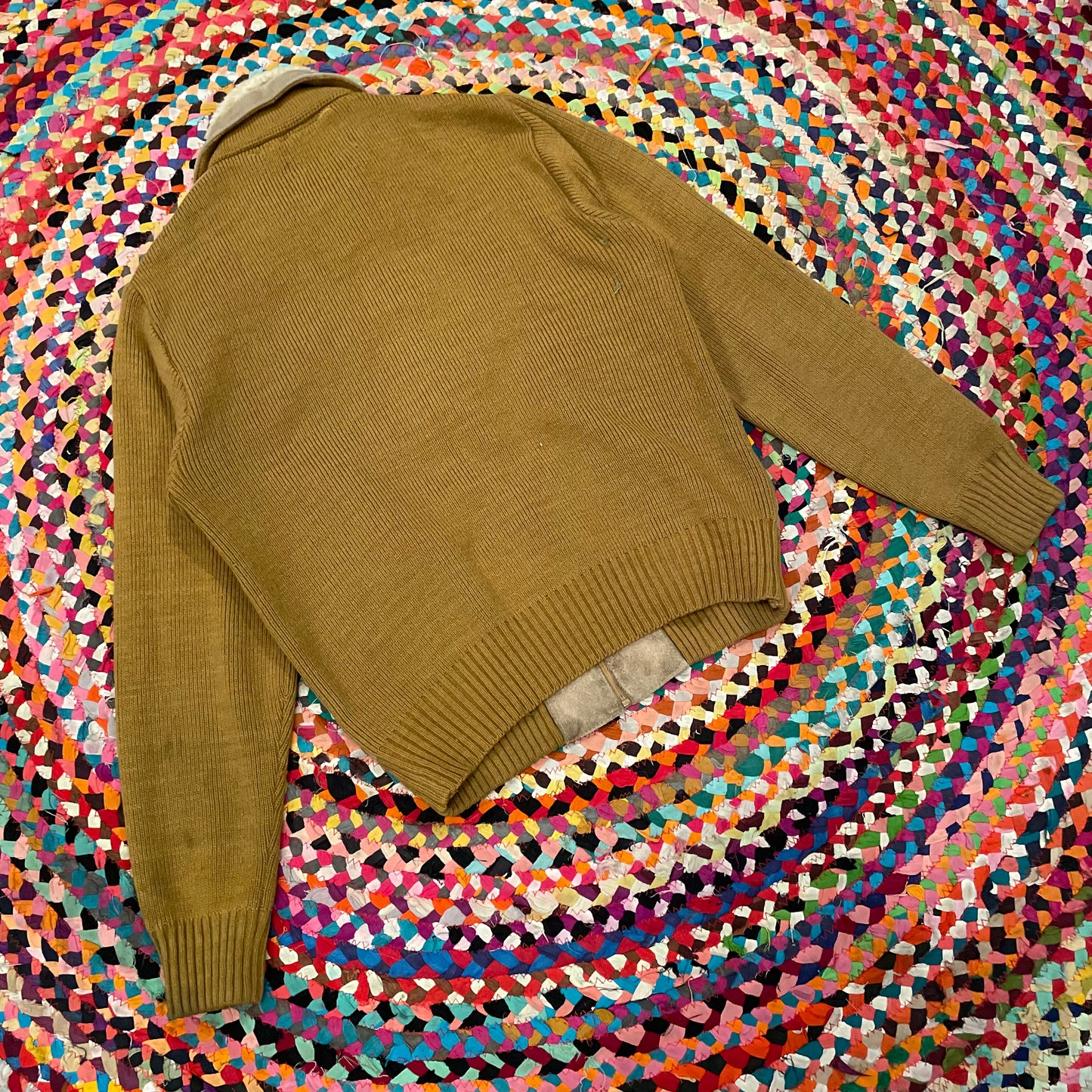 1980s Cowhide/Acrylic Knit Zip Up Sweater