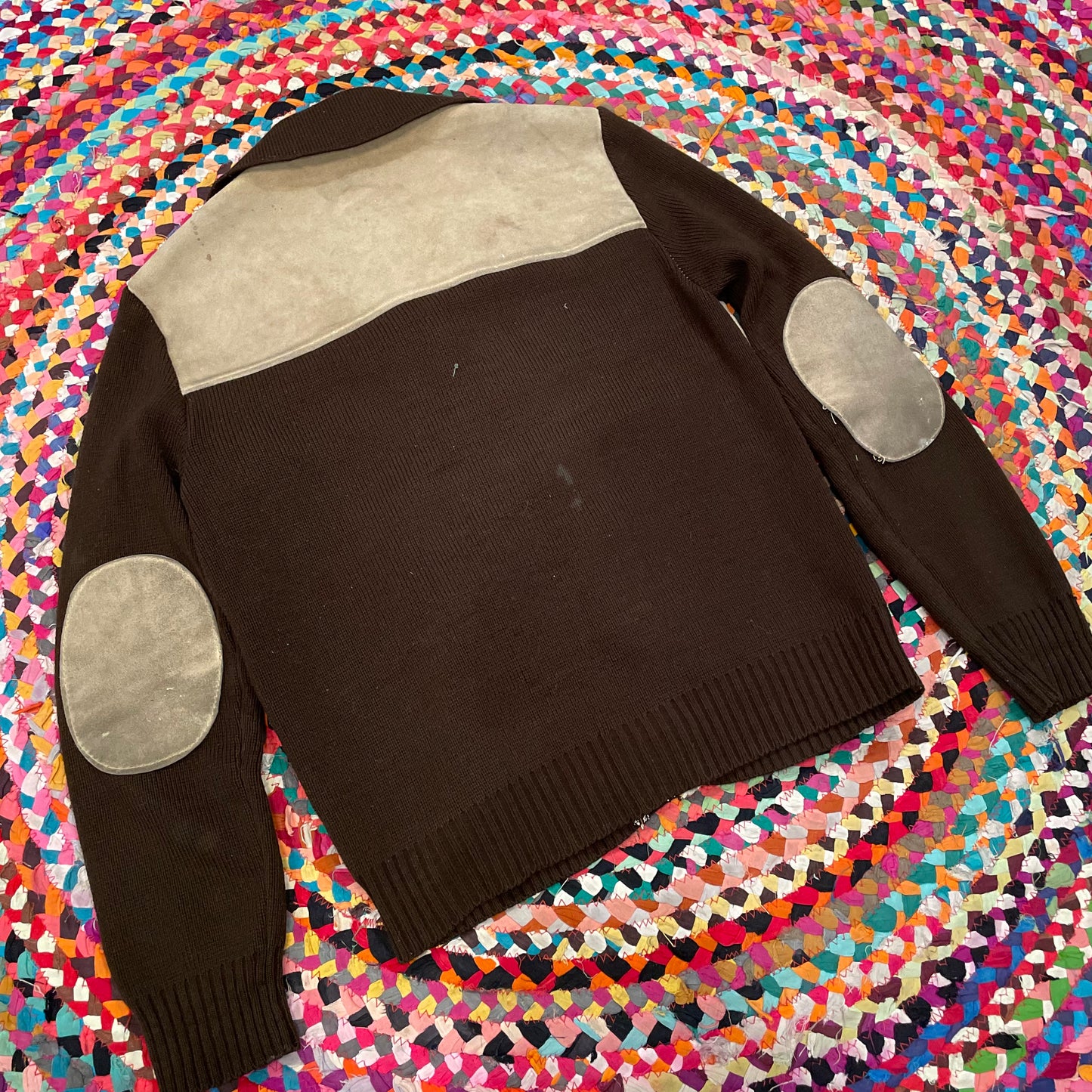 1980s Cowhide/Acrylic Knit Button-Up Sweater