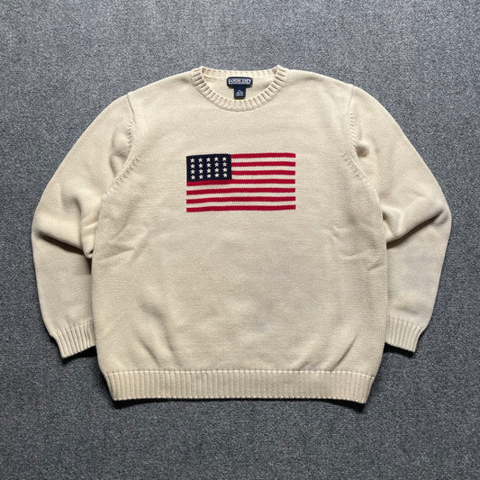 Vintage Lands End American Flag Knit Sweater - L
