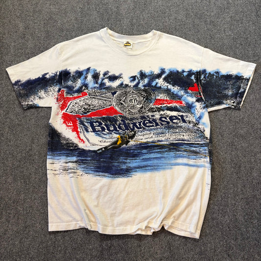 Rare 90s Budweiser Kite Surfing Wrap Around T-Shirt - XL