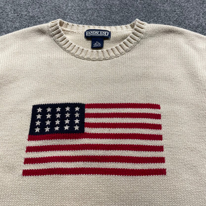 Vintage Lands End American Flag Knit Sweater - L