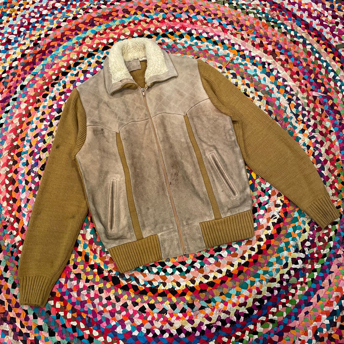 1980s Cowhide/Acrylic Knit Zip Up Sweater